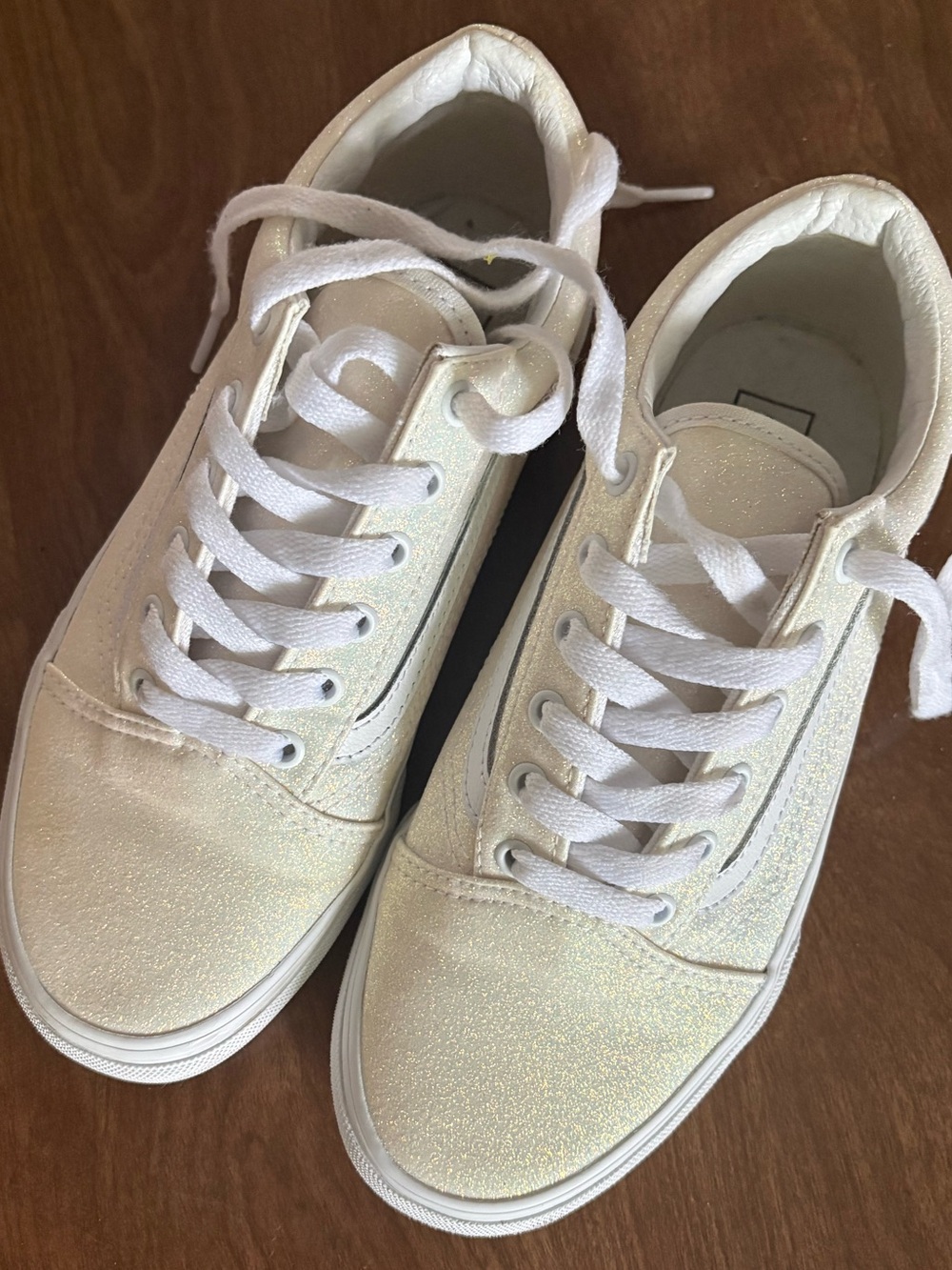 VANS White Low-Top Glitter Lace-Up Sneakers
